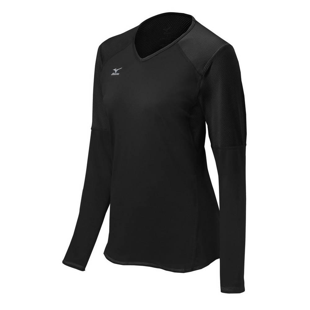 Womens Mizuno Techno VI Long Sleeve Volleyball Jersey Black Philippines (SRLNBZ978)